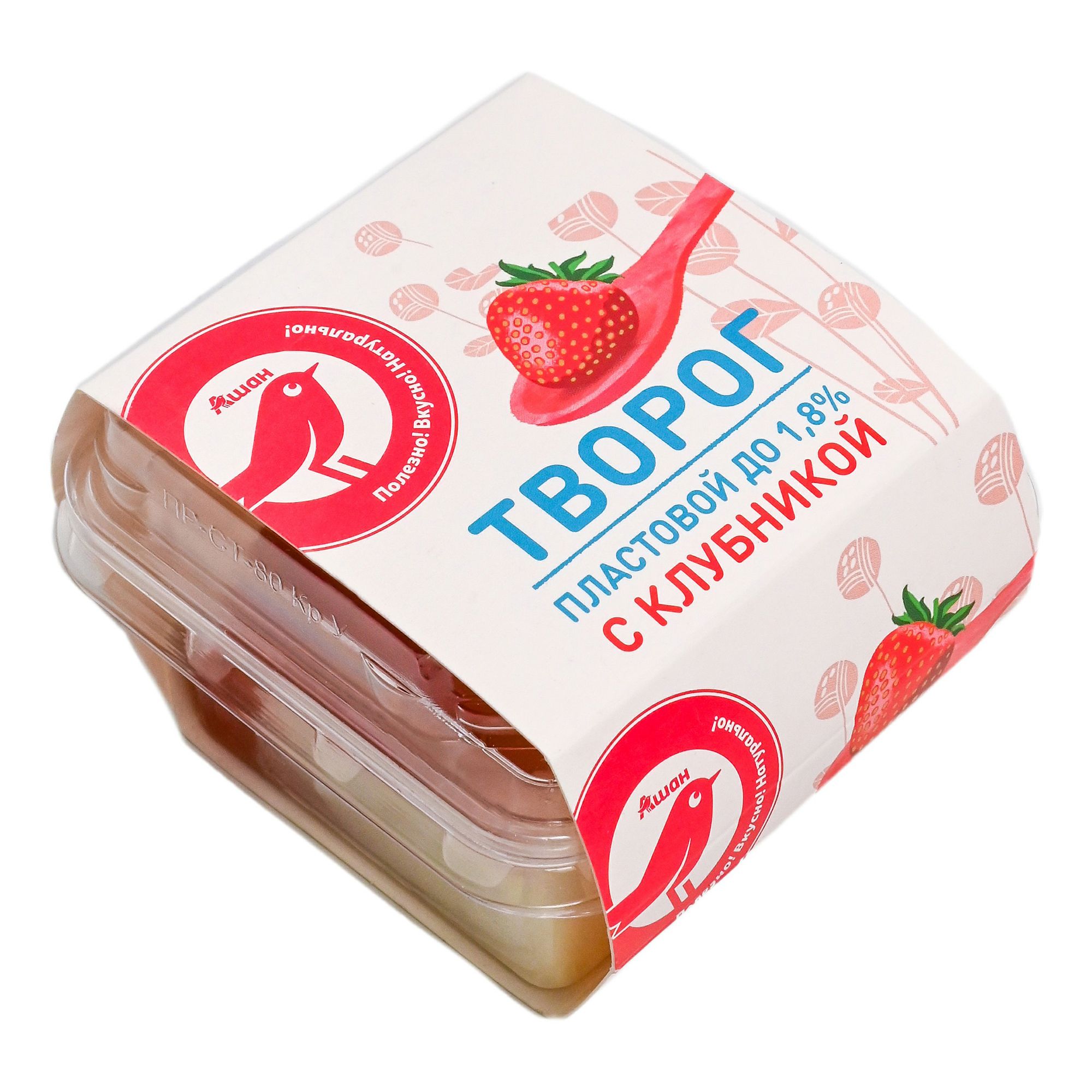 

Творог пластовой АШАН Красная птица с с джемом клубника 1,8% БЗМЖ 100 г