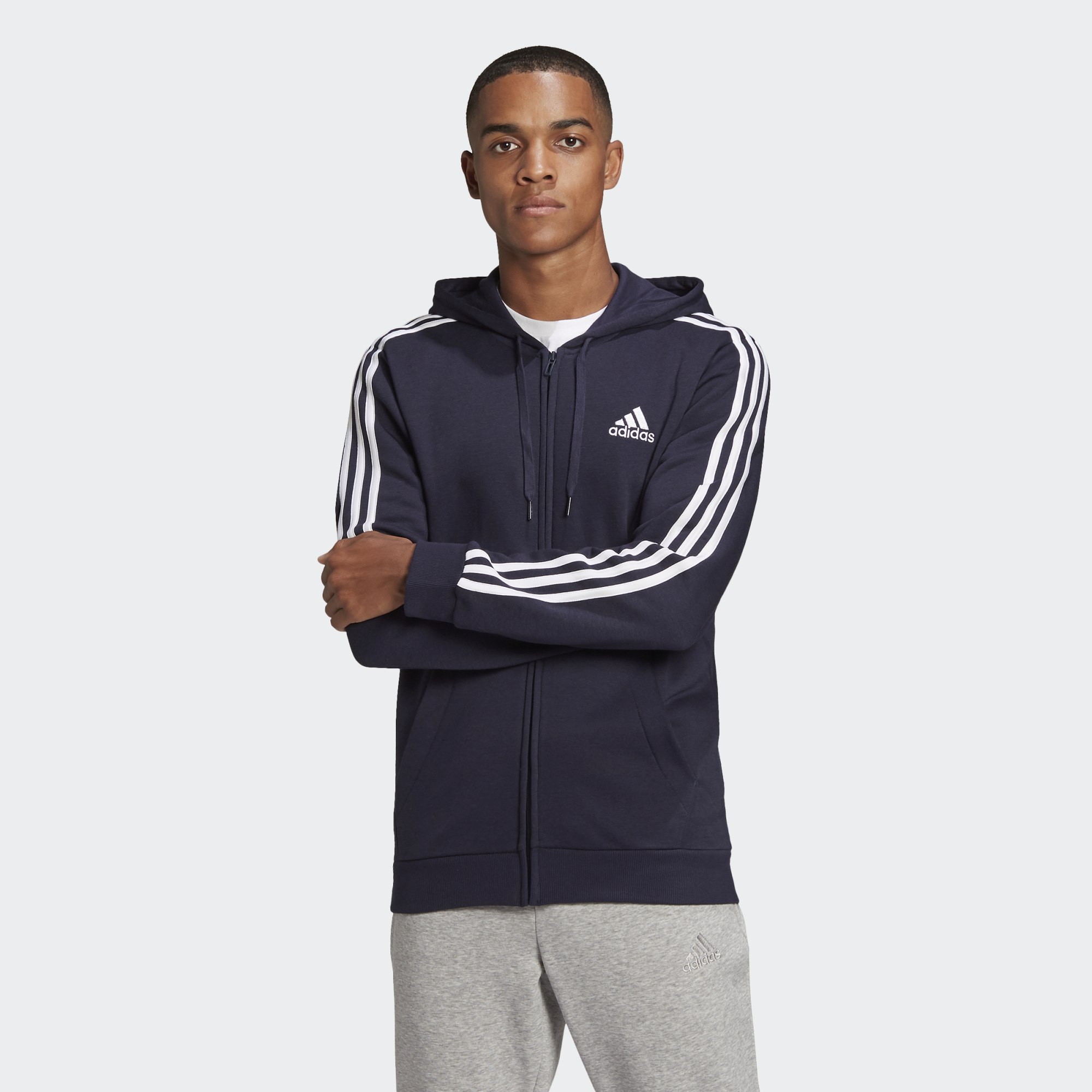 фото Толстовка мужская adidas 3s fleece fz hooded черная xl