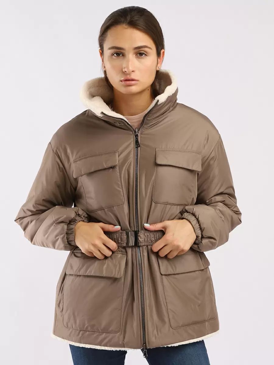Кожаная куртка женская A PASSION PLAY SQ69530 коричневая XL