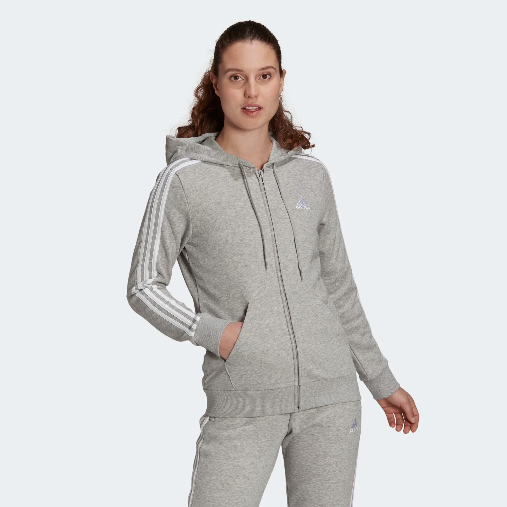 Толстовка женская Adidas W 3S Ft Fz Hooded серая S