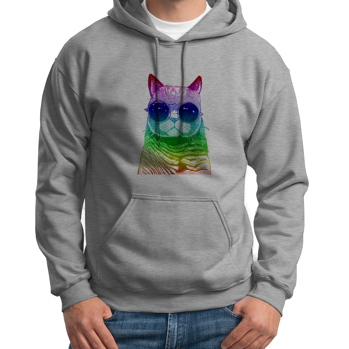 

Худи унисекс CoolPodarok Животные Радужный кот серое 50 RU, 0S015622