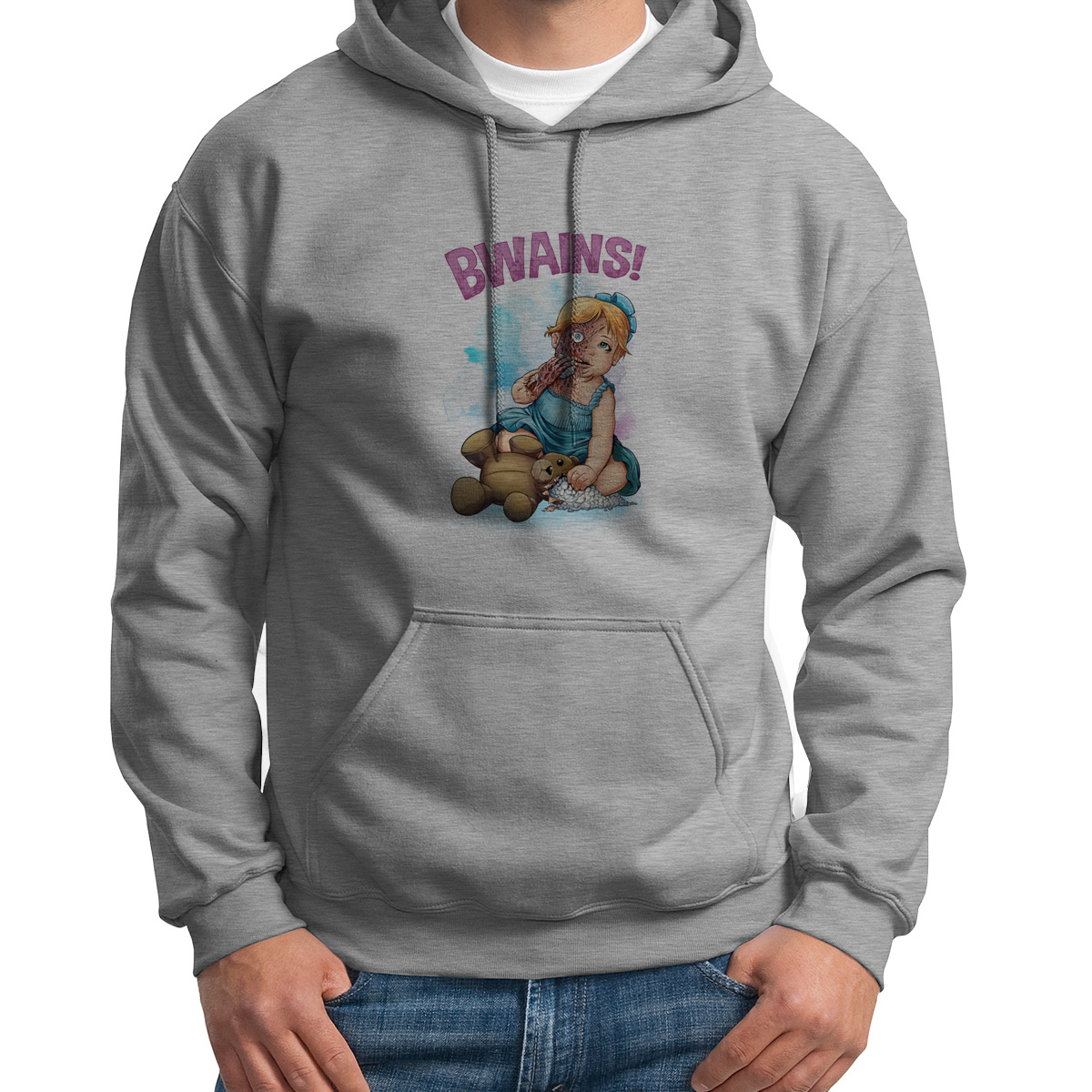 

Худи унисекс CoolPodarok BWAINS кукла с медведем серое 50 RU, 0S015590
