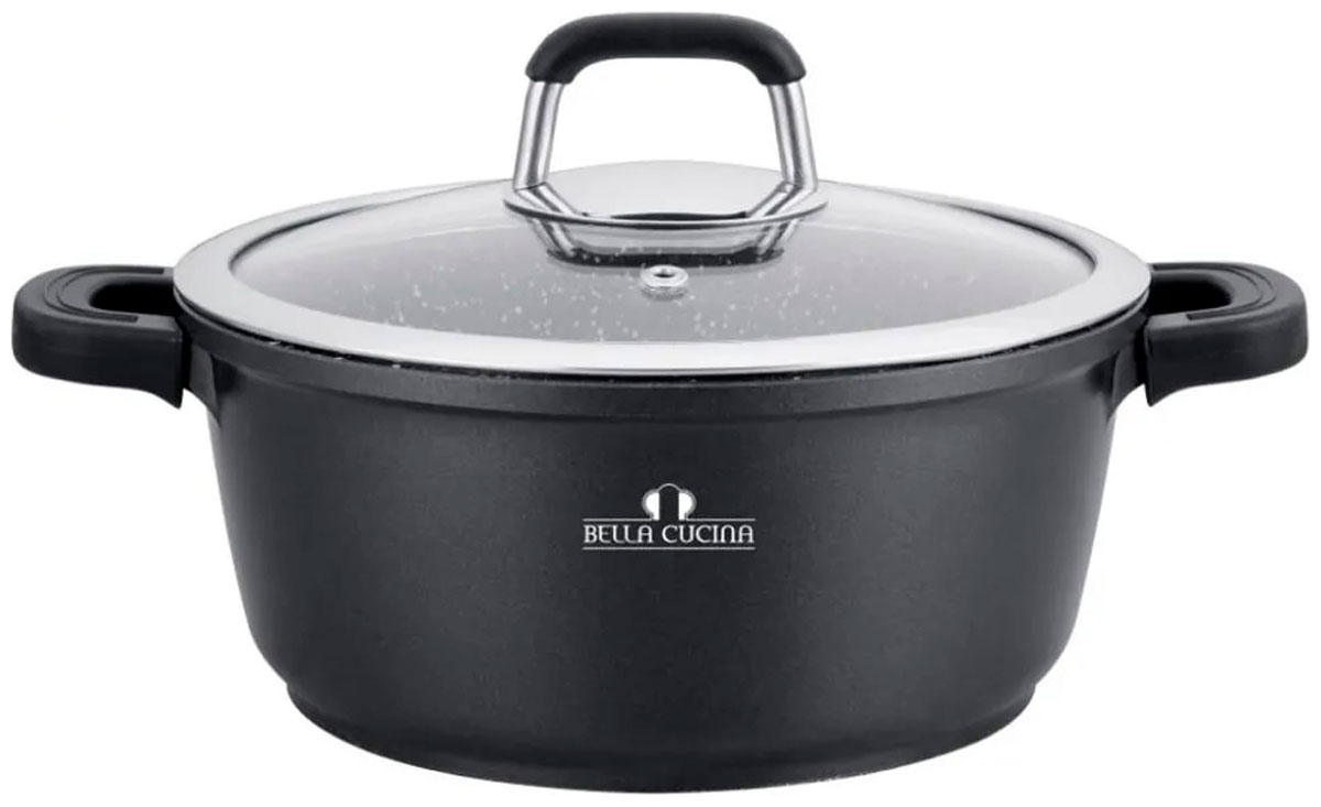 

Кастрюля Bella Cucina 4041-BC со стеклянной крышкой 9.7 л 32 см, Черный, 4041-BC 9.7 л 32 см