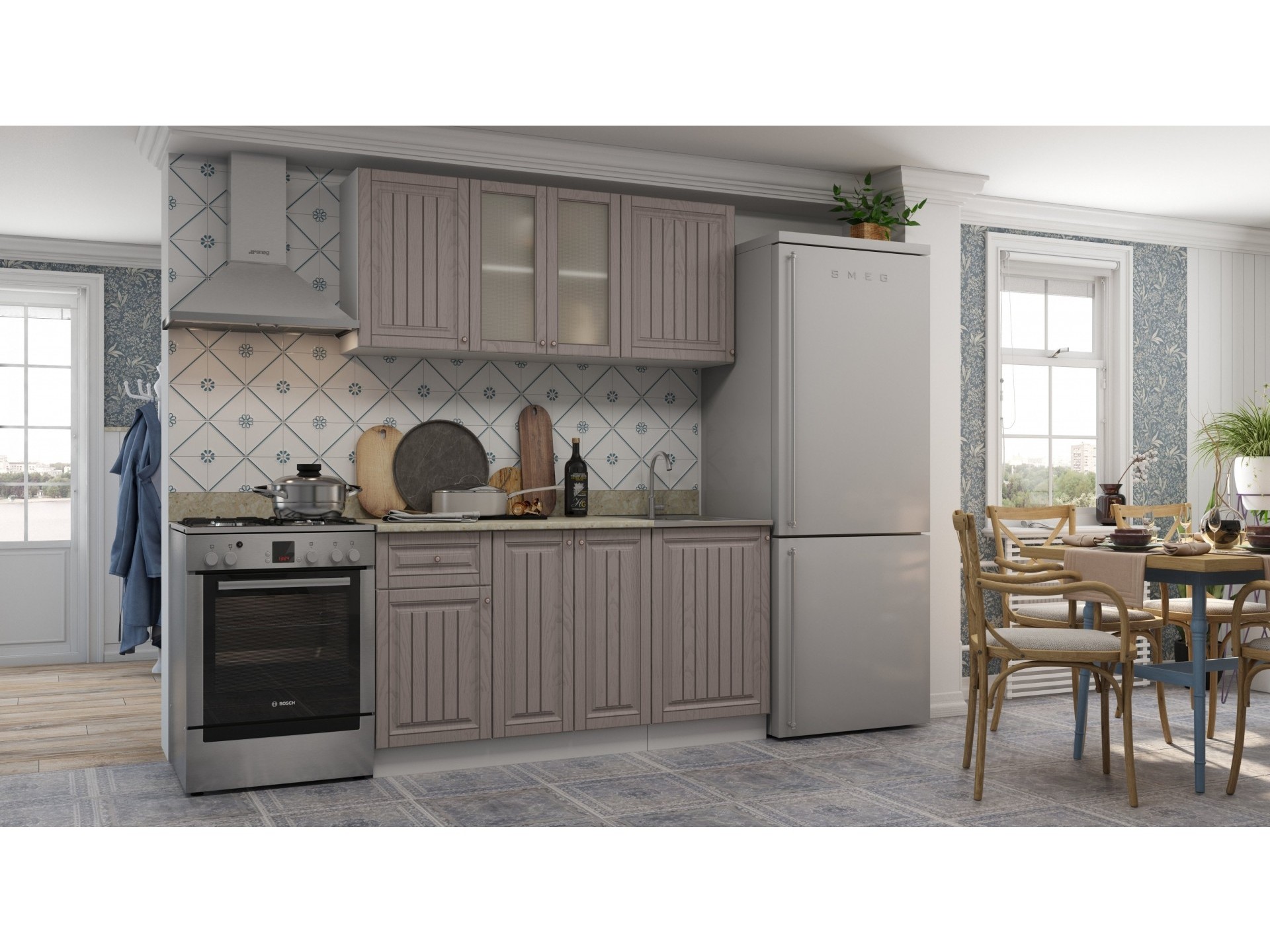 

Кухня МДФ Хозяюшка 1500 (Трюфель, Белый)