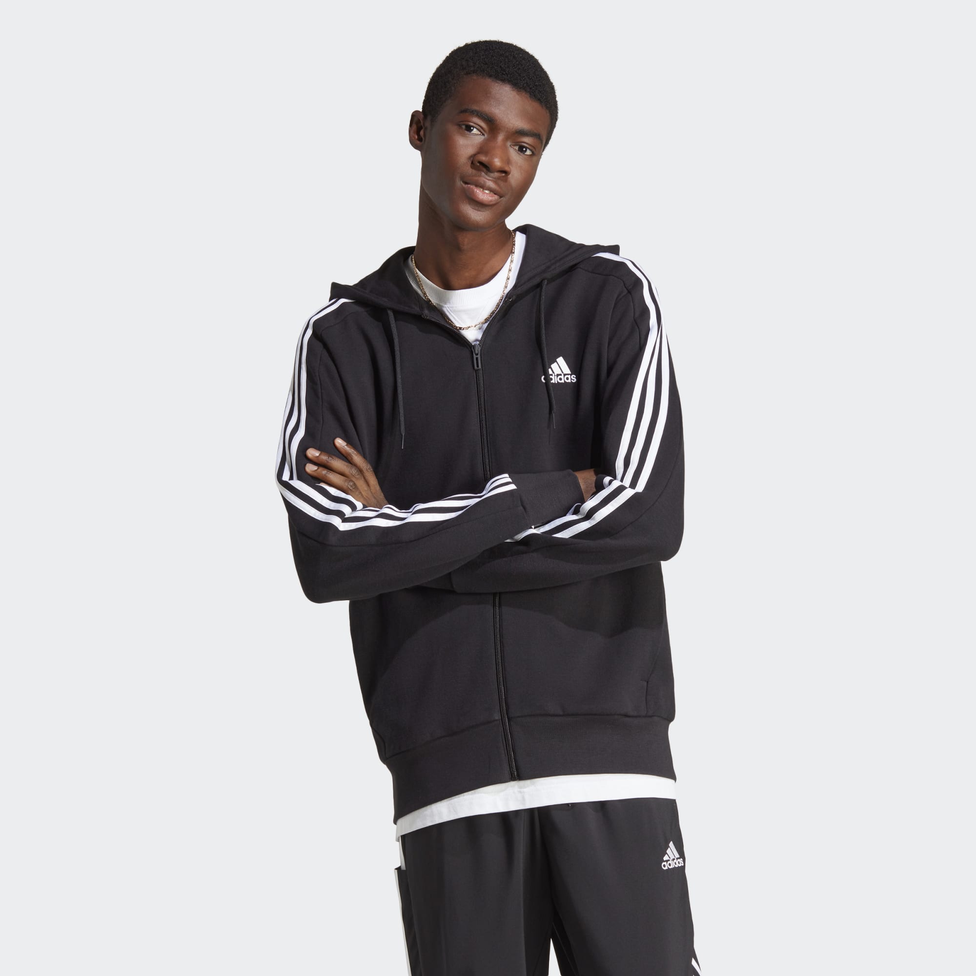 Худи мужское Adidas Essentials French Terry 3-Stripes Hoodie черное L