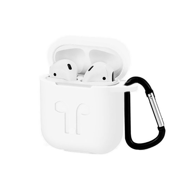 фото Силиконовый чехол для apple airpods 2 tpu вид 1 с карабином белый