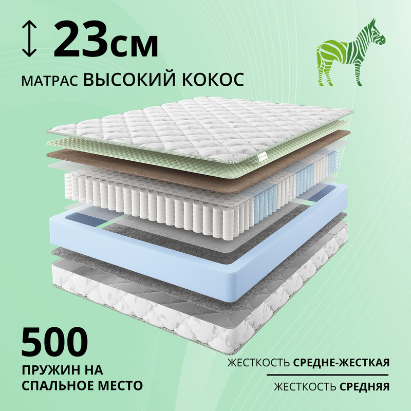 Матрас с независимыми пружинами МАТРАСШОП Высокий Кокос 80x200