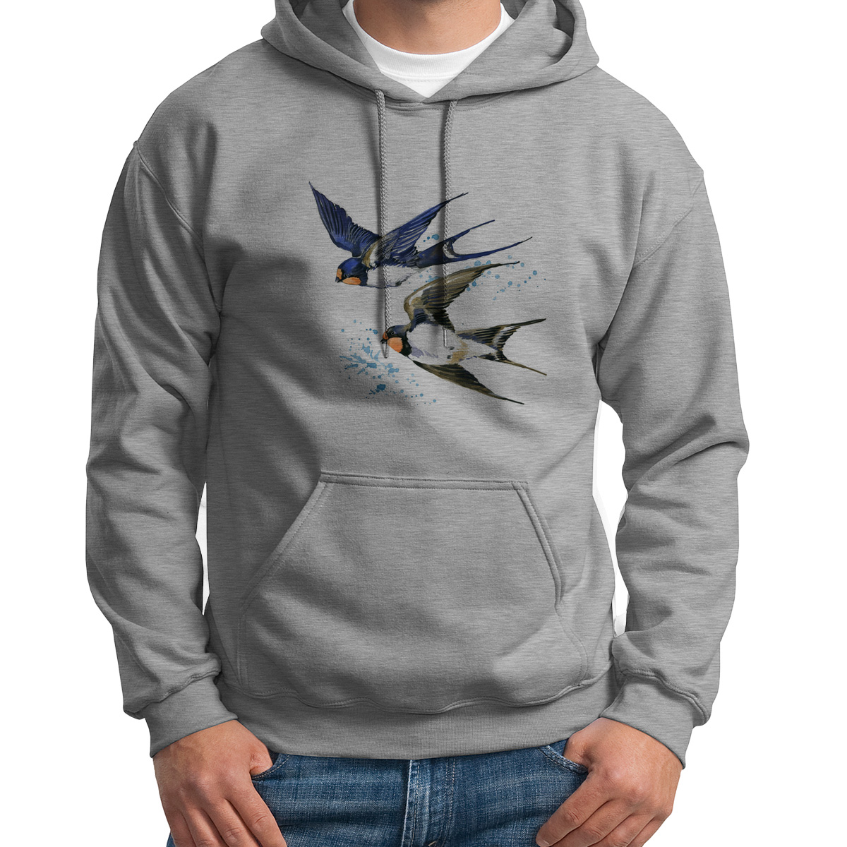 

Худи унисекс CoolPodarok Краски Две ласточки серое 50 RU, 0S015200