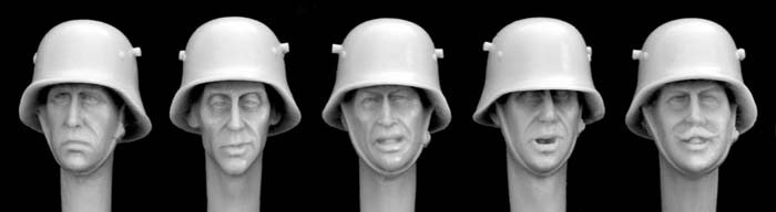 

HGH09 5 heads, Ger. WW1 steel helmet