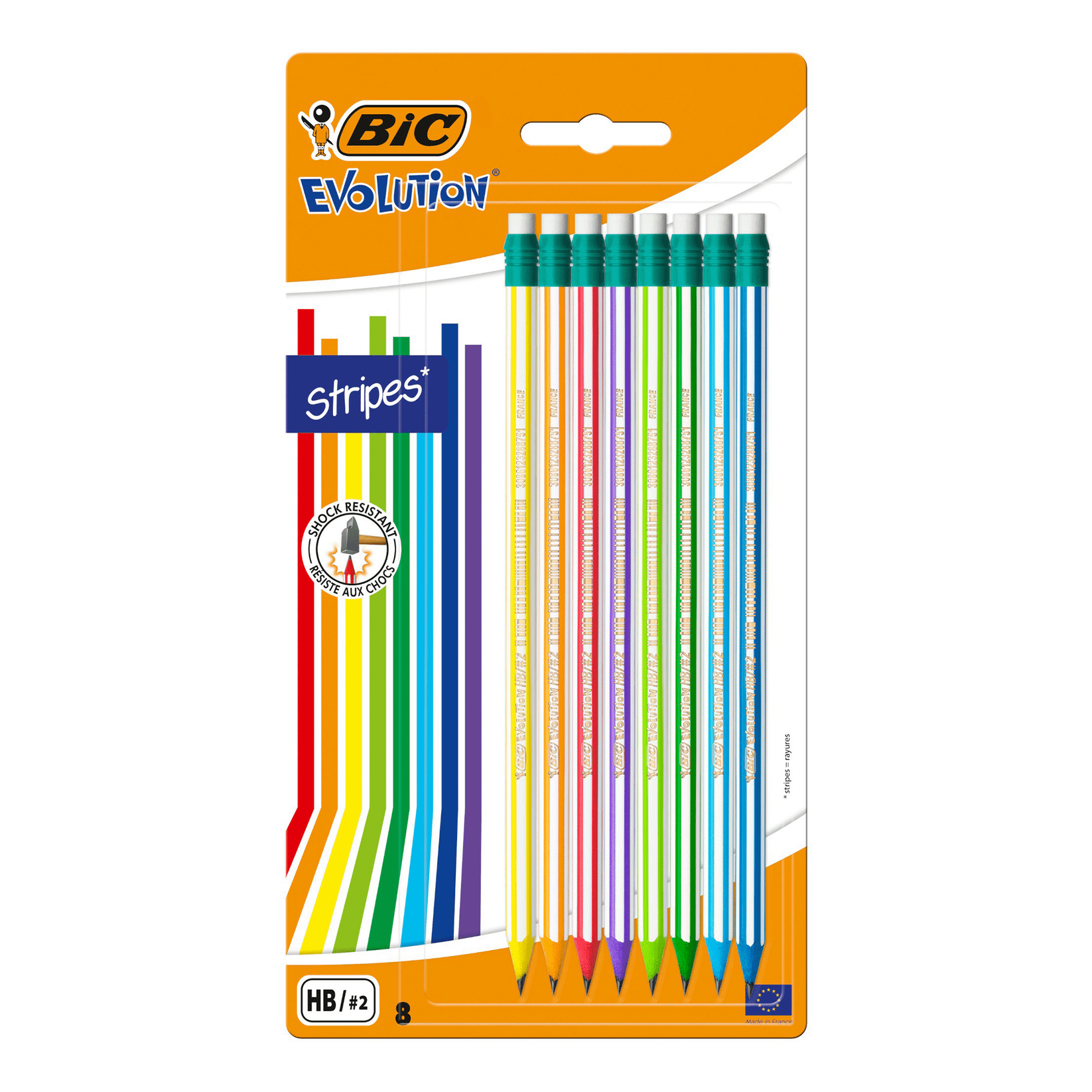 Карандаши простые чернографитные Bic Evolution Stripes c ластиком 8 шт