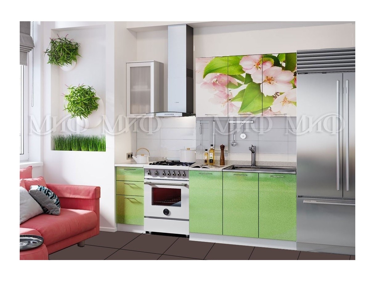 Кухня МДФ 1700 с фотопечатью Яблоневый цвет