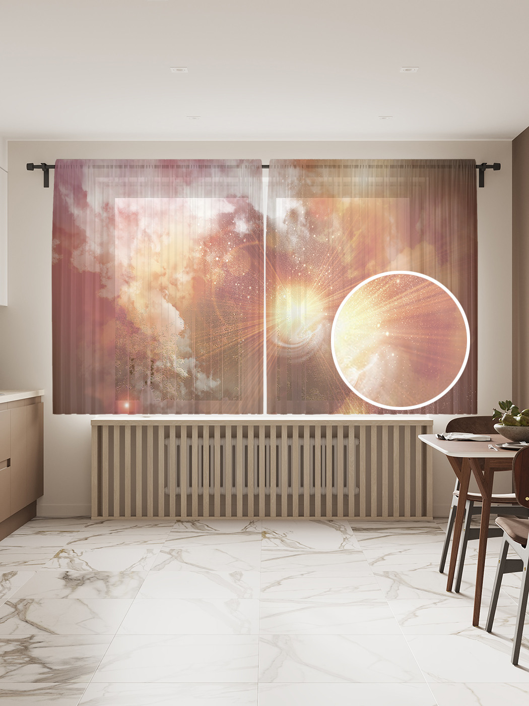 

Фототюль "Космические вспышки", 145x180 см (2 полотна со шторной лентой + 50 крючков), Космические вспышки