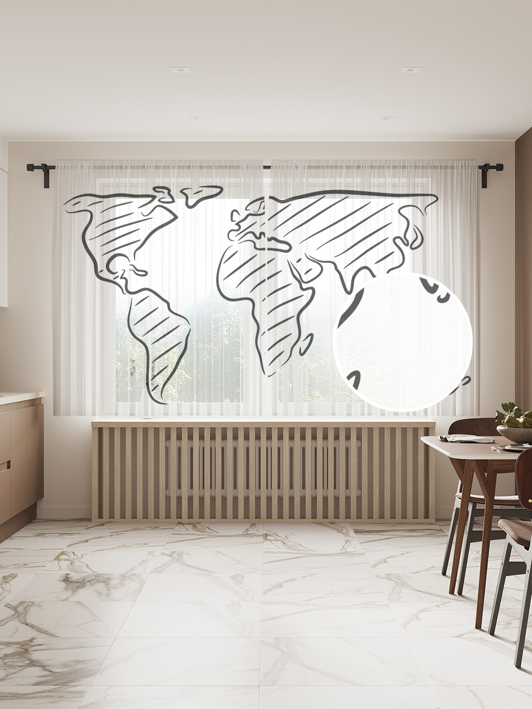 

Фототюль "Полосатая карта", 145x180 см (2 полотна со шторной лентой + 50 крючков), Полосатая карта