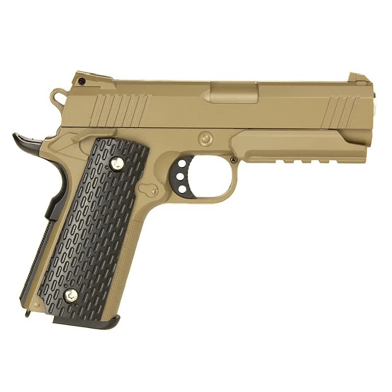 

Страйкбольный пистолет Galaxy G.25D COLT1911PD металлический, пружинный, Коричневый