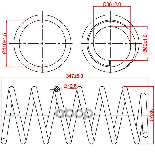 

Пружина подвески передней VW Golf II, Jetta II, L347-D135-t12,5 1шт