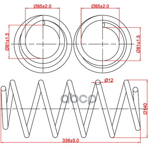 Пружина подвески передней Opel Astra G, Vectra B, L338-D140-t12 1шт