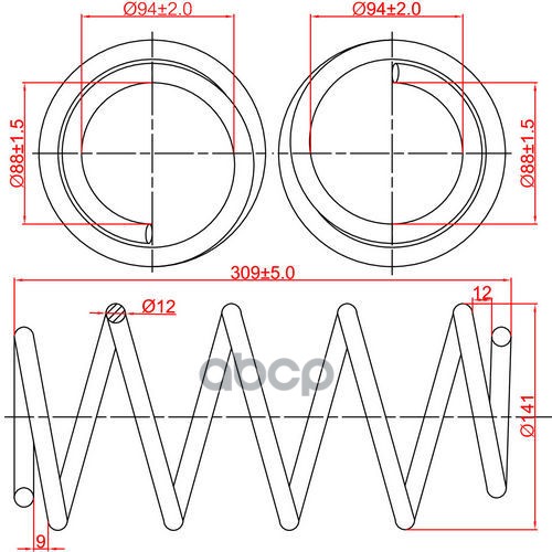 

Пружина подвески передней Opel Astra G, Vectra B, L309-D141-t12 1шт