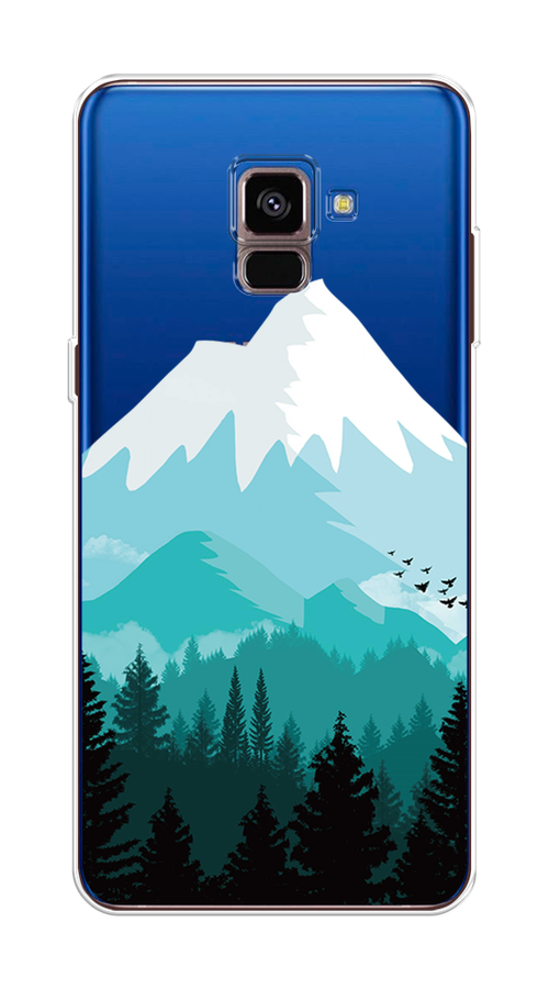 

Чехол на Samsung Galaxy A8 2018 "Синяя снежная гора", Белый;голубой, 25450-2