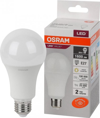 

Лампа LED LV CLA А70 20W E27 3000K 1600lm мат 137x70 (10шт/упак.) Osram