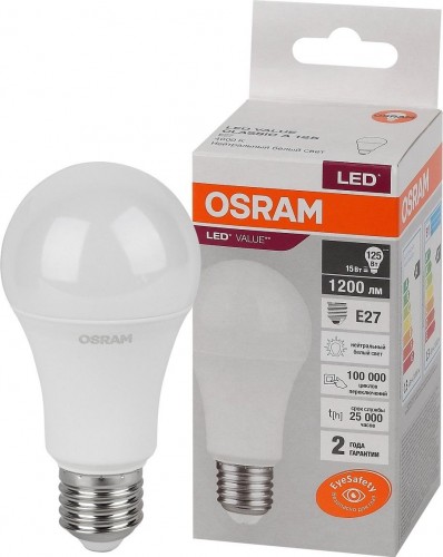 

Лампа LED LV CLA А60 15W E27 4000K 1200lm мат 118x60 (10шт/упак.) Osram