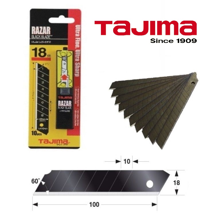 Лезвия сменные для ножа TAJIMA RAZAR BLACK LCB-50RB 18мм обламывающиеся с покрытием (10шт)