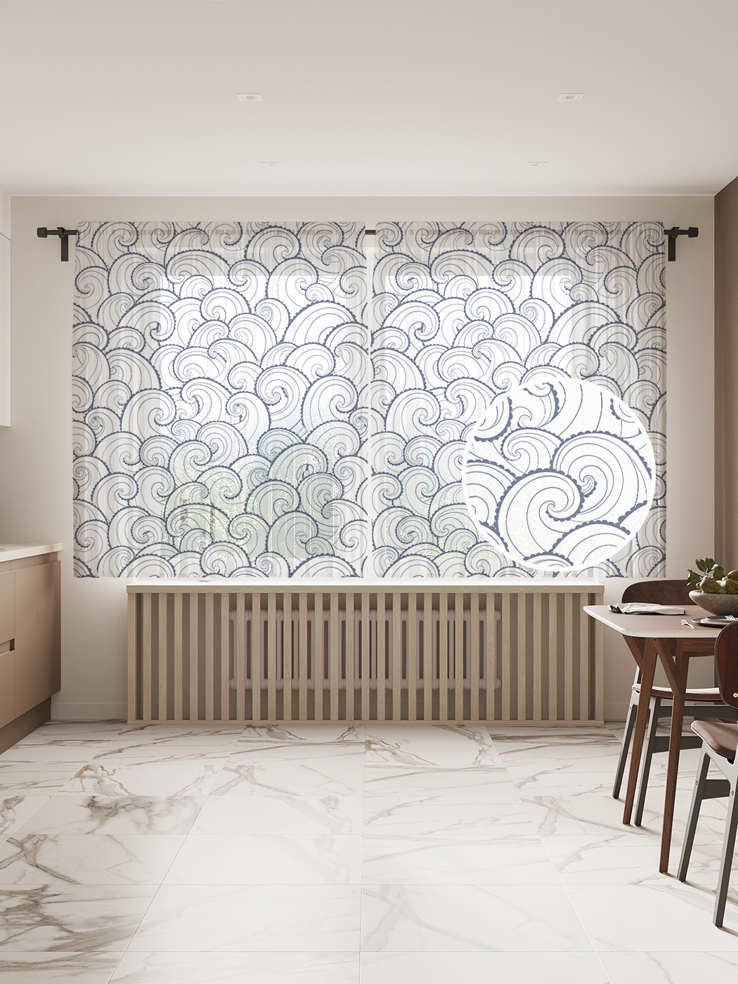 

Фототюль "Жизнь на волнах", 145x180 см (2 полотна со шторной лентой + 50 крючков), Жизнь на волнах