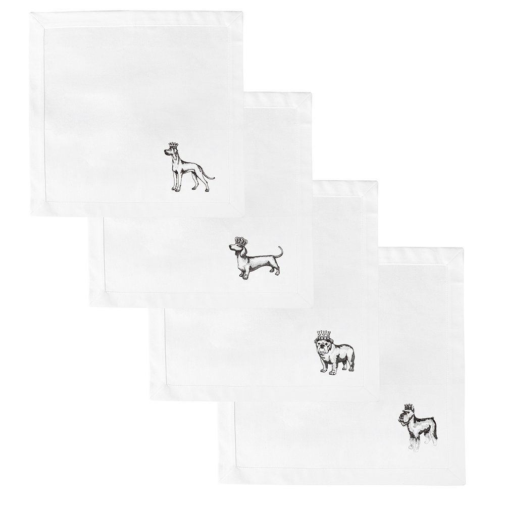 Комплект салфеток столовых с вышивкой Собаки (комплект, Белый)