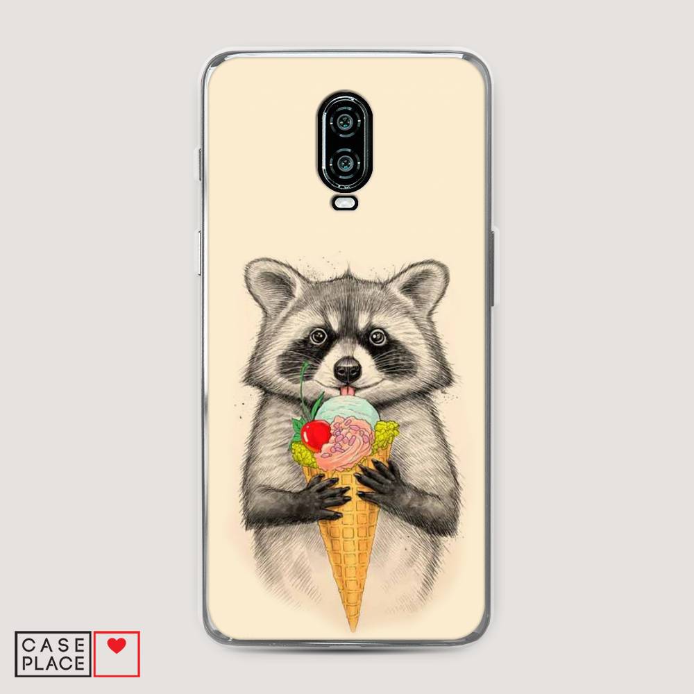 

Чехол Awog на Oneplus 6T / ВанПлас 6T "Енот с мороженым", Бежевый;серый, 150650-10