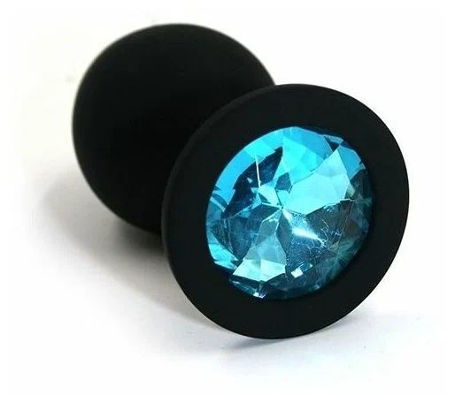 Черная силиконовая пробка с голубым кристаллом 7 см голубой