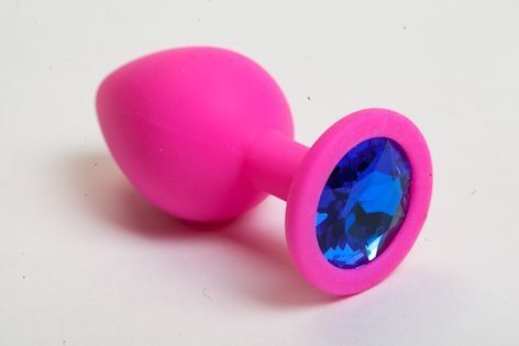 Розовая силиконовая пробка с синим кристаллом 7 см синий