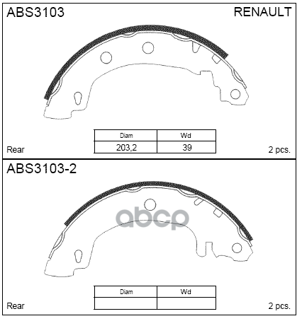 

Колодки Тормозные Барабанные Renault Megane 1.4I-1.9Tdi 96> Abs3103