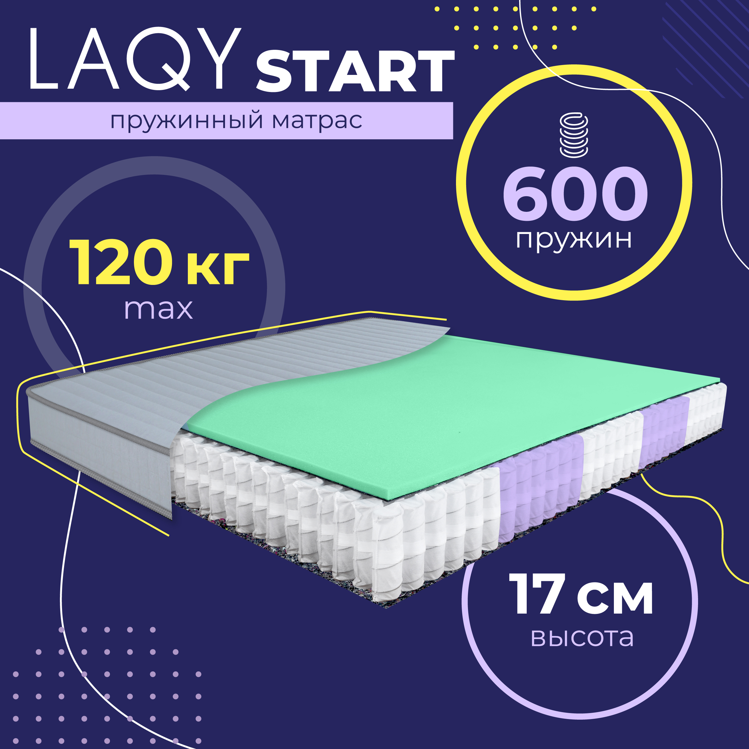 

Матрас пружинный LAQY START 140х200 см, высота 17 см, LAQY START