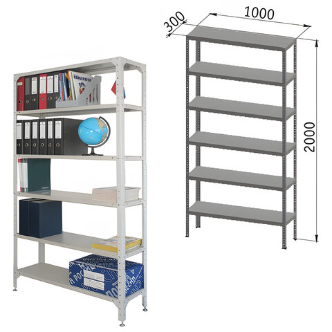 Стеллаж металлический УНИВЕРСАЛ, 2000х1000х300 мм, 6 полок, регулируемые опоры, 290144 100041367143 серый