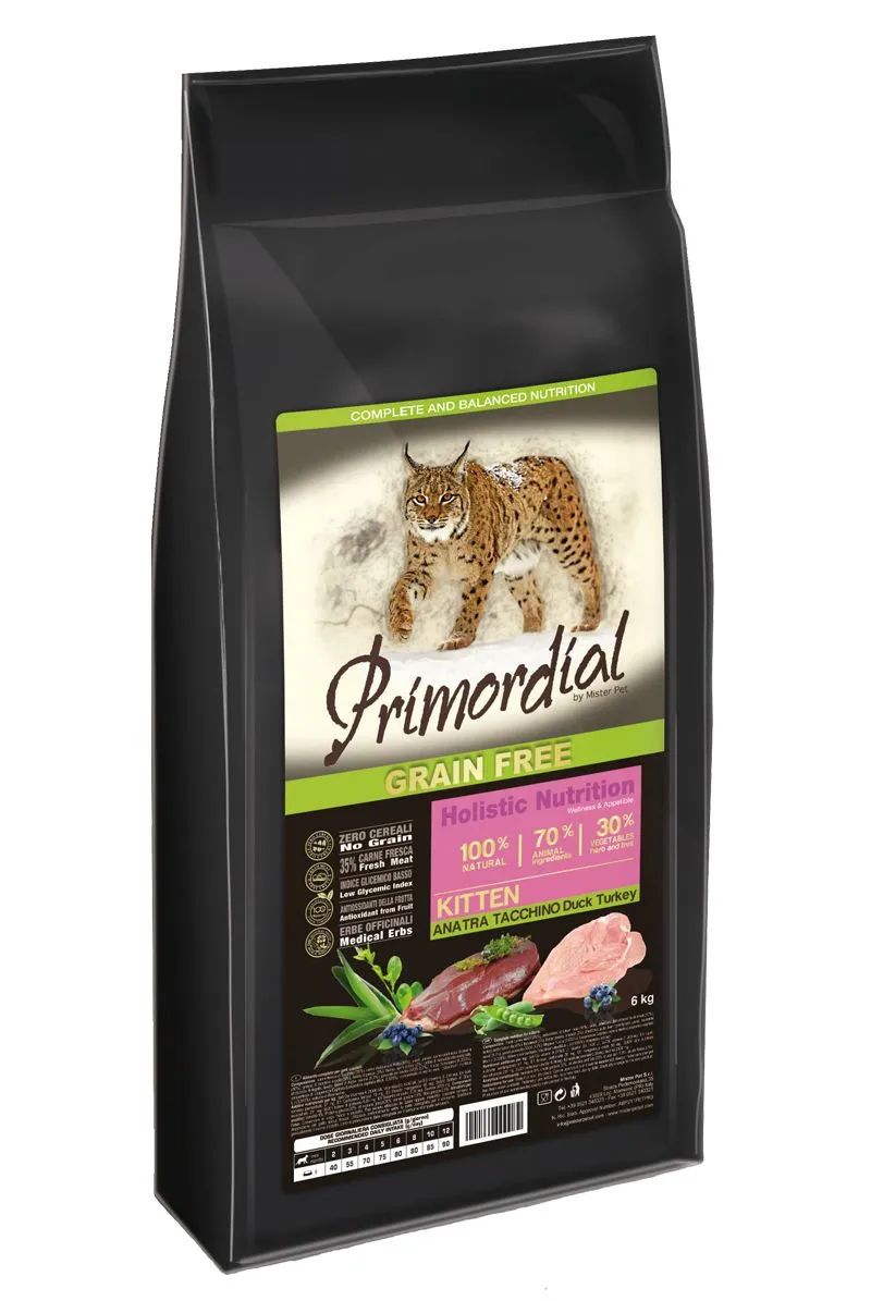 Сухой корм для котят Primordial Natural instinct Grain Free, утка, индейка, 6кг