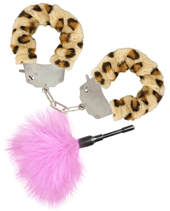 фото Эротический набор: леопардовые наручники и розовая пуховка toy joy