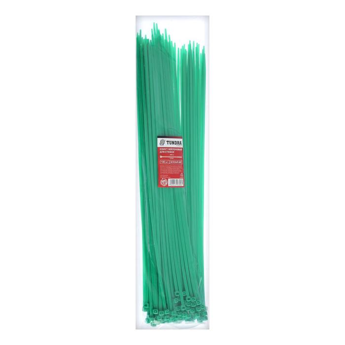 Хомут нейлоновый ТУНДРА krep, для стяжки, 4.8х400 мм, цвет зеленый, в упаковке 100 шт. велькро стяжки fortisflex ксв п 25х300 зеленый 75048
