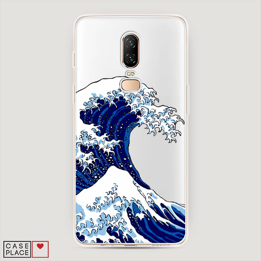 

Чехол Awog на OnePlus 6 / ВанПлас 6 "Волна в Канагаве", Синий;белый, 150550-4