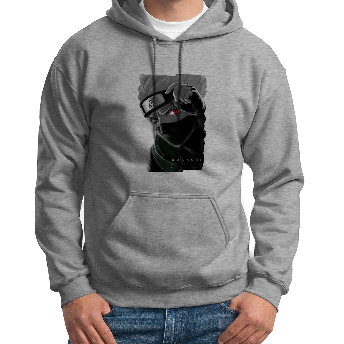 

Худи унисекс CoolPodarok Аниме Какаси Kakashi (с красным глазом) серое 46 RU, 6S041319