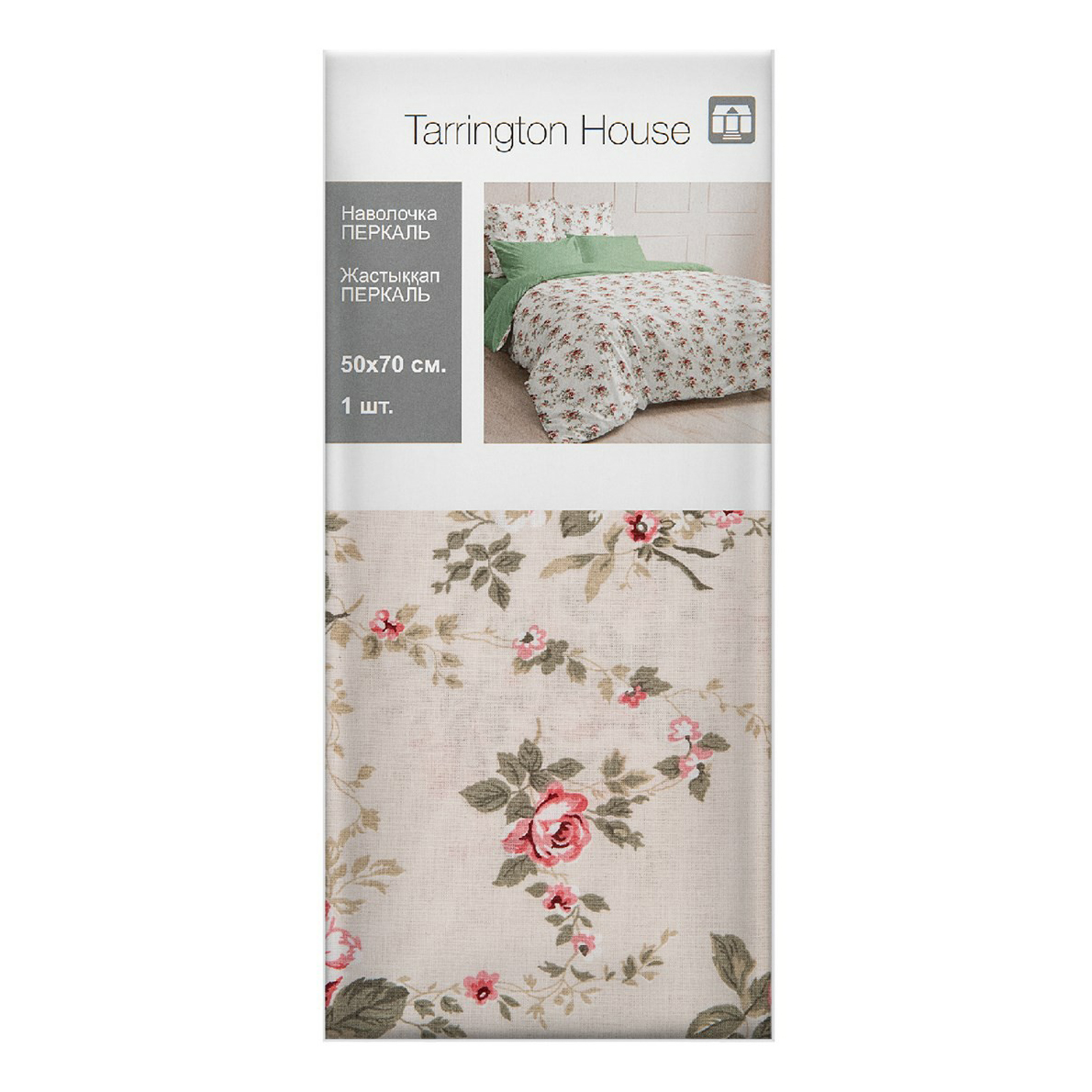 Наволочка Tarrington House Розы односпальная перкаль 50 x 70 см белая