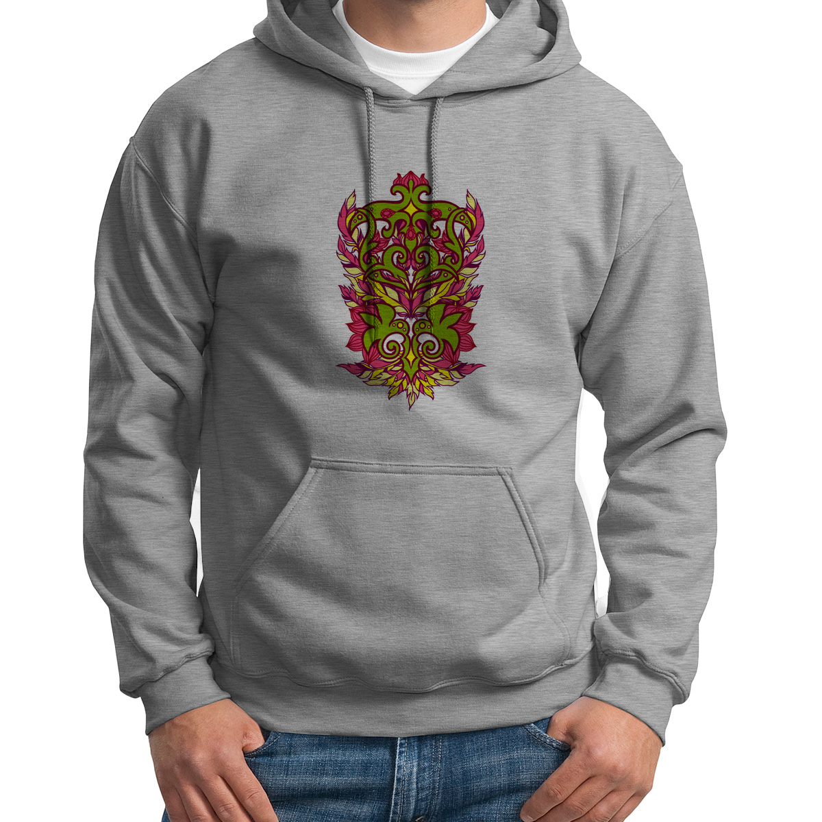 

Худи унисекс CoolPodarok Узор с перьями серое 50 RU, S0151481