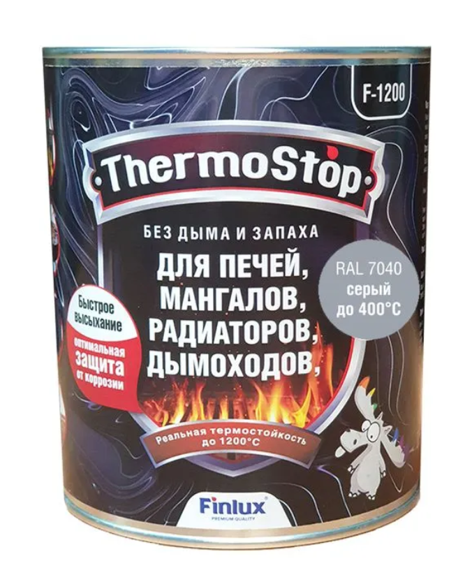 фото Защитно-декративная эмаль finlux thermostop f-1200 антикоррозионная, ral 9006, 1 кг, 700с