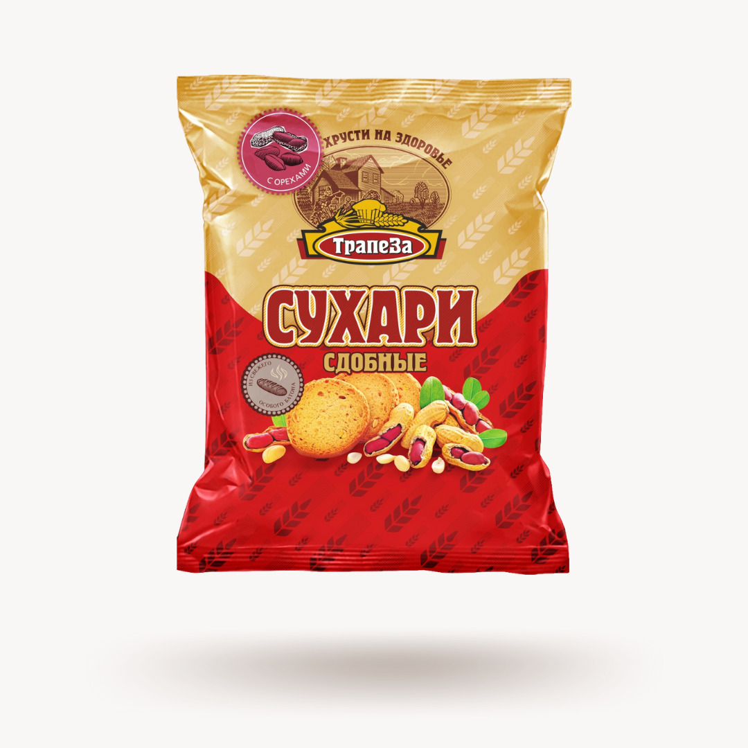 

Сухари Трапеза сдобные с орехом, 3 шт по 200 г, сдобные с орехом