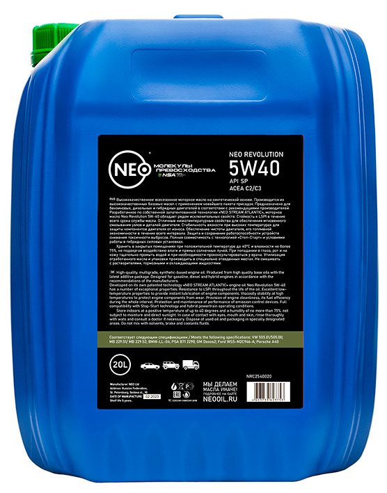 

Моторное масло Neo Revolution 5w-40 синт (SP);(C2/C3);20л, 20л.