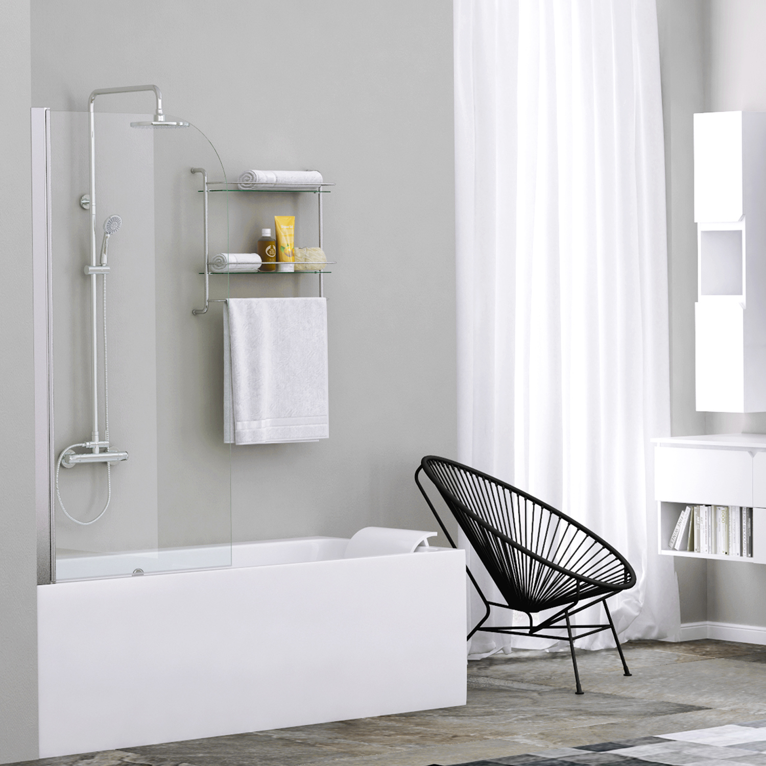 

Шторка на ванну WasserKRAFT Leine 35P01-80 хром, прозрачное стекло, Leine 35P01-80