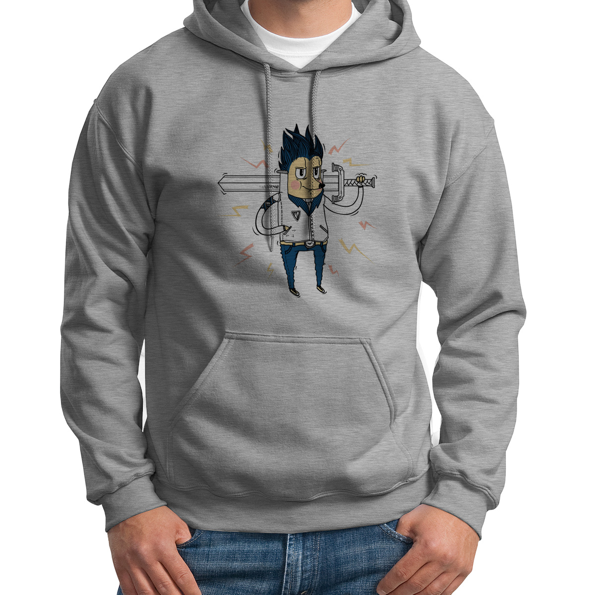 

Худи унисекс CoolPodarok Иллюстрация Ежик с мечем серое 50 RU, S0151378