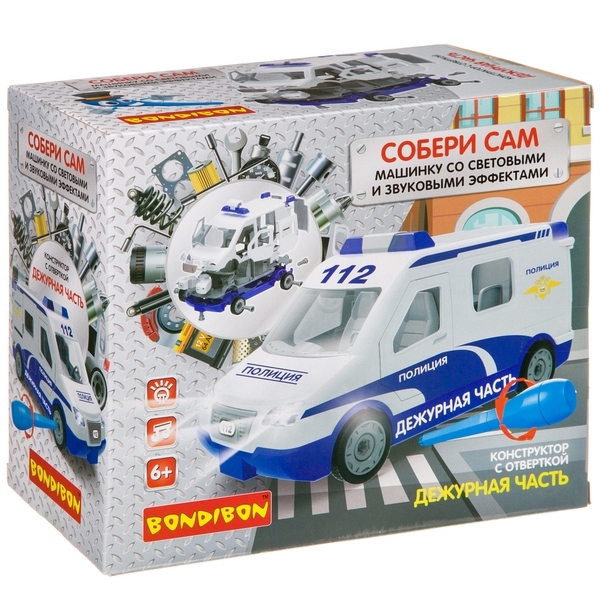 

Конструктор с отверткой Bondibon, Собирай и Играй ДЕЖУРНАЯ ЧАСТЬ, 55 дет., BOX 24x12x21