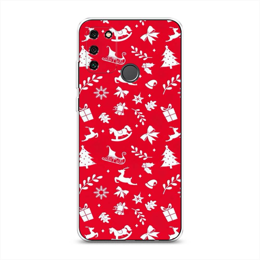 

Чехол для Honor 9A "Красный новогодний фон", Красный;белый, 612350-5