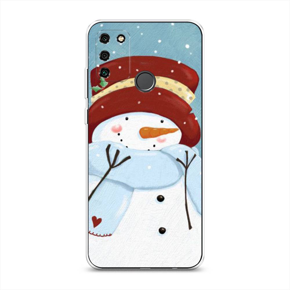 

Чехол для Honor 9A "Застенчивый снеговик", Голубой;белый;красный, 612350-5