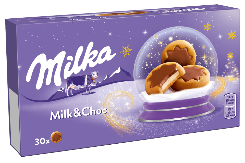 фото Печенье milka с молочной начинкой и шоколадом 150 г