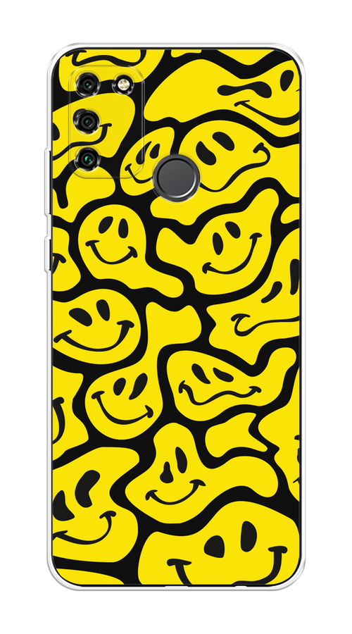 

Чехол на Honor 9A "Расплывчатые смайлики желтые", Черный;желтый, 612350-6